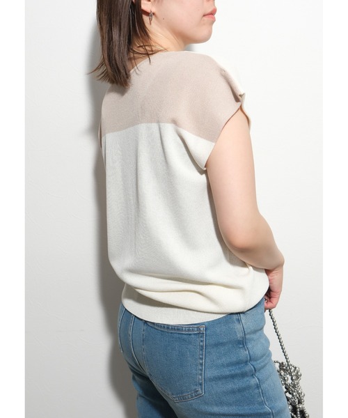 palm RICHE（ポームリシュ）の「バイカラーニットTOPS（Tシャツ/カットソー・レディース・チャコールグレー/ブラック/オフホワイト・M）」の21枚目の写真