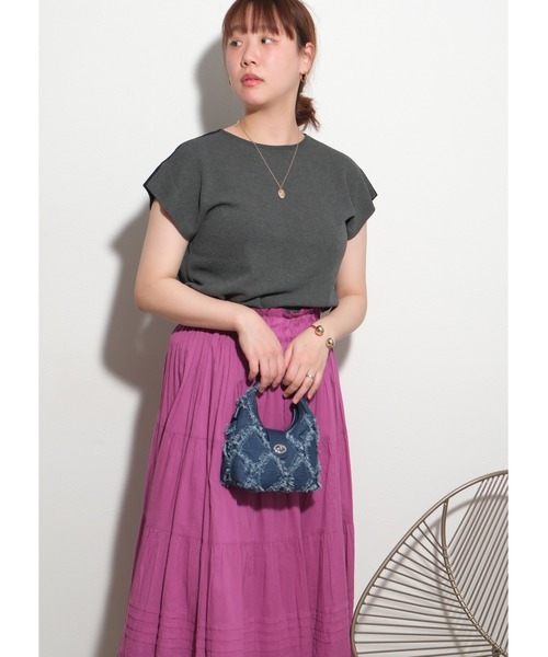 palm RICHE（ポームリシュ）の「バイカラーニットTOPS（Tシャツ/カットソー・レディース・チャコールグレー/ブラック/オフホワイト・M）」の9枚目の写真