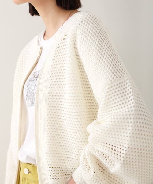 Bou Jeloud（ブージュルード）の「メッシュニットZIPブルゾン（ブルゾン・レディース・アイボリー/チャコールグレー・FREE）」の5枚目の写真