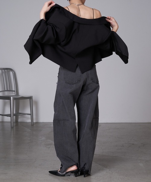 RAY CASSIN（レイカズン）の「袖スリットオーバーショートジャケット（テーラードジャケット・レディース・アイボリー/ブラック/グレー・FREE）」の22枚目の写真