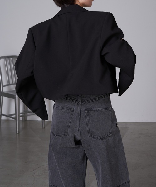 RAY CASSIN（レイカズン）の「袖スリットオーバーショートジャケット（テーラードジャケット・レディース・アイボリー/ブラック/グレー・FREE）」の17枚目の写真