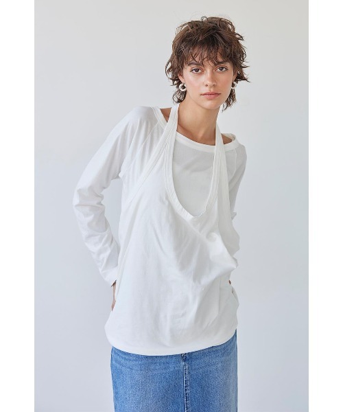ALEXIA STAM(アリシアスタン)の「Halterneck Layered Tee /ホルターネックTee(Tシャツ/カットソー・レディース・ホワイト/ブラック/グレー・FREE)」の3枚目の写真