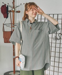 MONO-MART LADY'S | ワンポイントナンバリング刺繍ハーフジップシャツ(シャツ/ブラウス)