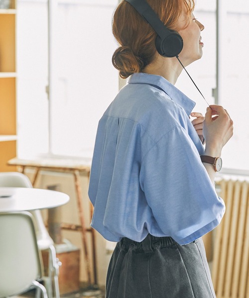 MONO-MART LADY'S（モノマートレディース）の「ワンポイントナンバリング刺繍ハーフジップシャツ（シャツ/ブラウス・レディース・サックスブルー/オフホワイト/グレー/ネイビー/ブラック/チャコールグレー/モカ・FREE）」の12枚目の写真