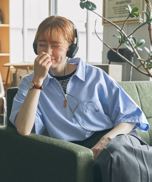 MONO-MART LADY'S（モノマートレディース）の「ワンポイントナンバリング刺繍ハーフジップシャツ（シャツ/ブラウス・レディース・サックスブルー/オフホワイト/グレー/ネイビー/ブラック/チャコールグレー/モカ・FREE）」の17枚目の写真