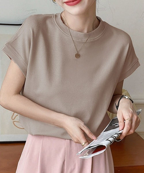 Miniministore(ミニミニストア)の「フレンチスリーブ 半袖 Tシャツ 韓国風(Tシャツ/カットソー・レディース・グリーン/ベージュ/ダークベージュ/ダークグレー/ピンク/ダークブラウン/ブラック/イエロー/ライトブルー/ホワイト・FREE)」の7枚目の写真