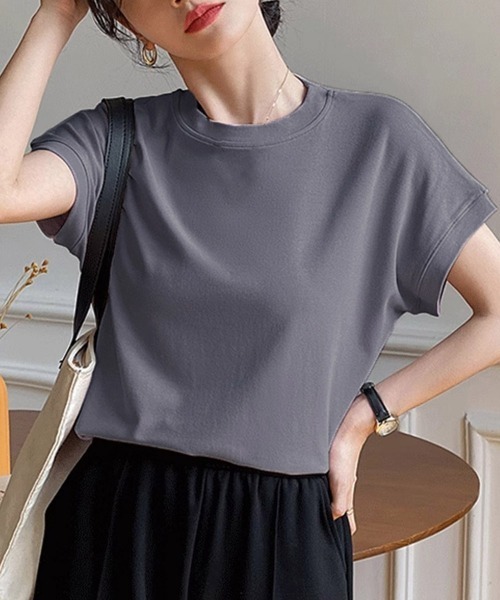 Miniministore(ミニミニストア)の「フレンチスリーブ 半袖 Tシャツ 韓国風(Tシャツ/カットソー・レディース・グリーン/ベージュ/ダークベージュ/ダークグレー/ピンク/ダークブラウン/ブラック/イエロー/ライトブルー/ホワイト・FREE)」の4枚目の写真