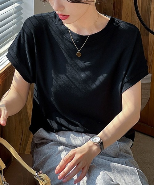 Miniministore(ミニミニストア)の「フレンチスリーブ 半袖 Tシャツ 韓国風(Tシャツ/カットソー・レディース・グリーン/ベージュ/ダークベージュ/ダークグレー/ピンク/ダークブラウン/ブラック/イエロー/ライトブルー/ホワイト・FREE)」の3枚目の写真