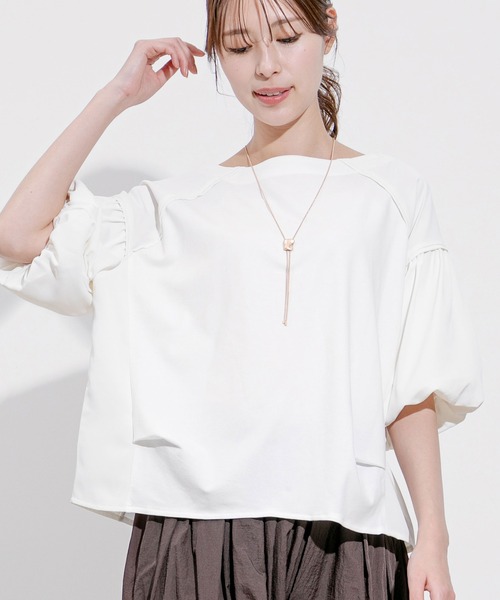 Jayro（ジャイロ）の「布帛切替トップス（Tシャツ/カットソー・レディース・ブラック/ブルー/ホワイト系その他/レンガ・M）」の2枚目の写真