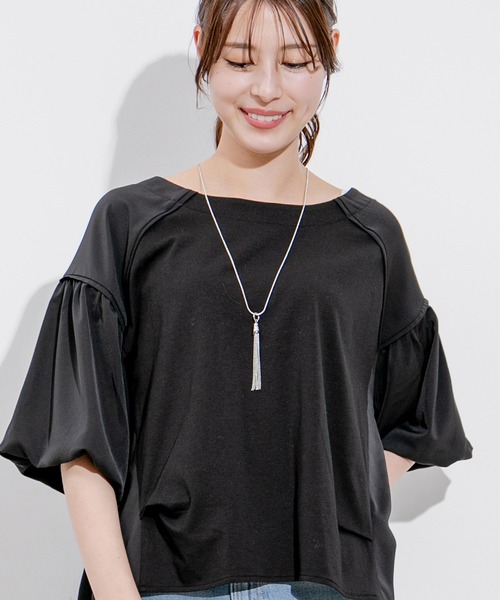 Jayro（ジャイロ）の「布帛切替トップス（Tシャツ/カットソー・レディース・ブラック/ブルー/ホワイト系その他/レンガ・M）」の3枚目の写真