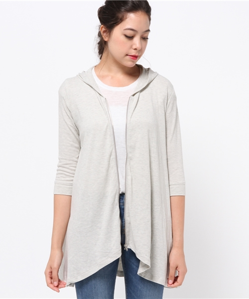 LBC(エルビーシー)の「omPU混フードジップトッパー(カーディガン/ボレロ・レディース・オフホワイト/アッシュグレー/ダークネイビー・MEDIUM/LARGE)」の1枚目の写真