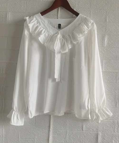 Miniministore(ミニミニストア)の「フリル襟 ボウタイブラウス 大人通勤OL(シャツ/ブラウス・レディース・ブルーグリーン/ブラック/オフホワイト/レッド・FREE)」の20枚目の写真