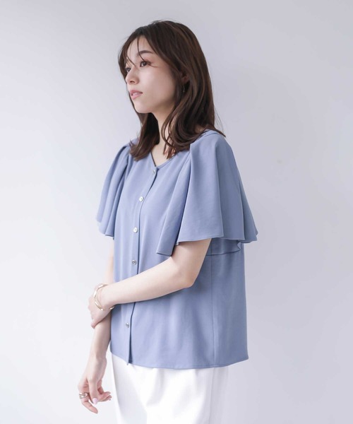 Emilyan（エミリアン）の「【魔法ブラウス】WEB限定！まるで着てないみたい！ハイストレッチカルゼワッシャー・フレアーお袖前後2wayブラウス（シャツ/ブラウス・レディース・サックスブルー/オフホワイト/ライトグレー・S/M/L）」の22枚目の写真