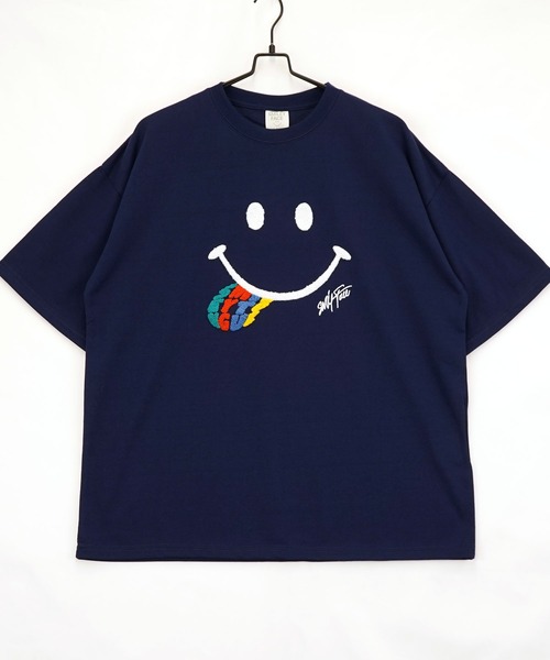 SMILEY FACE(スマイリーフェイス)の「【GROOVY STORE】SMILEY FACE サガラ刺繍 オーバーサイズTシャツ UVカット&COOL&DRY(Tシャツ/カットソー・メンズ・ホワイト/ライトグリーン/ネイビー/ブラック/オフホワイト/グレイッシュブルー/レモンイエロー/スミクロ・M/L/LL)」の6枚目の写真