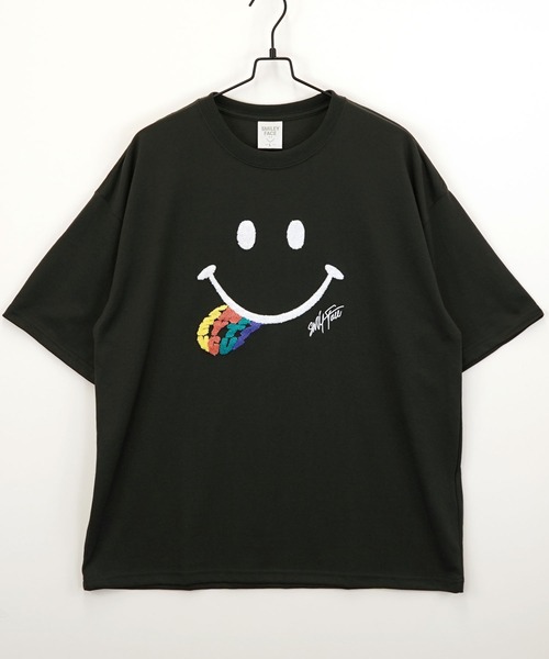 SMILEY FACE(スマイリーフェイス)の「【GROOVY STORE】SMILEY FACE サガラ刺繍 オーバーサイズTシャツ UVカット&COOL&DRY(Tシャツ/カットソー・メンズ・ホワイト/ライトグリーン/ネイビー/ブラック/オフホワイト/グレイッシュブルー/レモンイエロー/スミクロ・M/L/LL)」の11枚目の写真