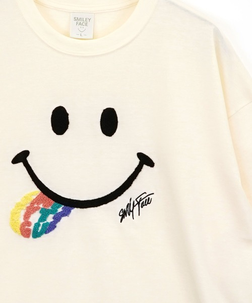 SMILEY FACE(スマイリーフェイス)の「【GROOVY STORE】SMILEY FACE サガラ刺繍 オーバーサイズTシャツ UVカット&COOL&DRY(Tシャツ/カットソー・メンズ・ホワイト/ライトグリーン/ネイビー/ブラック/オフホワイト/グレイッシュブルー/レモンイエロー/スミクロ・M/L/LL)」の15枚目の写真