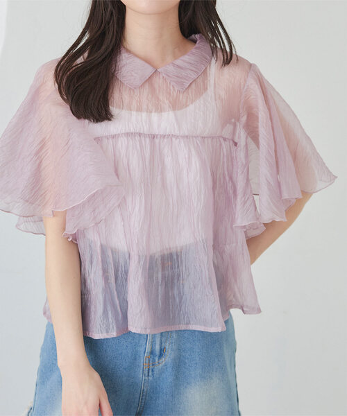 KOBE LETTUCE(コウベレタス)の「ラッフルスリーブブラウス(シャツ/ブラウス・レディース・アイボリー/ブラック/パープル・M)」の2枚目の写真
