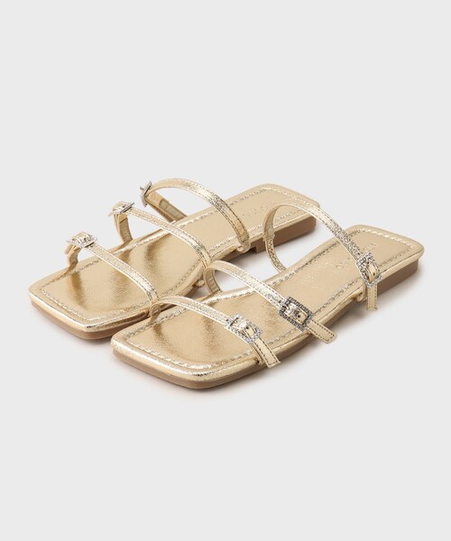 OPAQUE.CLIP（オペークドットクリップ）の「◆ビジュー付きナローストラップフラットサンダル（サンダル・レディース・シルバー/ゴールド・03/02）」の2枚目の写真