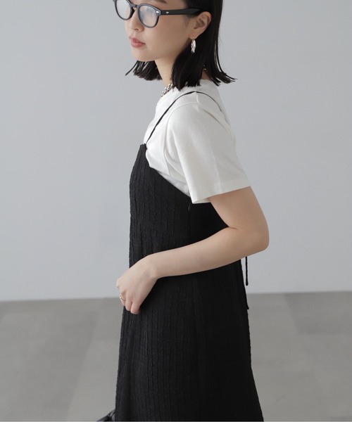 FREE'S MART(フリーズマート)の「◇【3サイズ展開XS-M】ぽこぽこチェックマーメイドキャミワンピース【低身長サイズ有】(ワンピース・レディース・ホワイト/ブラック/ブラック系その他・X-SMALL/SMALL/MEDIUM)」の4枚目の写真