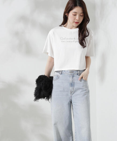 PROPORTION BODY DRESSING（プロポーションボディドレッシング）の「ショート丈ロゴＴシャツ（Tシャツ/カットソー・レディース・ホワイト系その他/ピンク・FREE）」の4枚目の写真