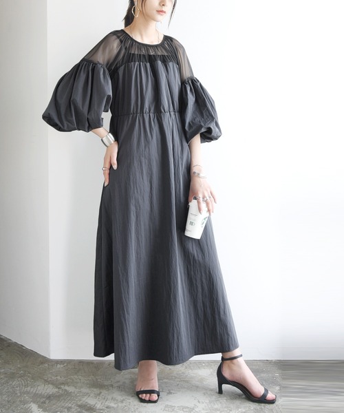 and it_(アンドイット)の「タフタ×チュールドッキングワンピース(ワンピース・レディース・チャコールグレー/ブラック・M)」の2枚目の写真
