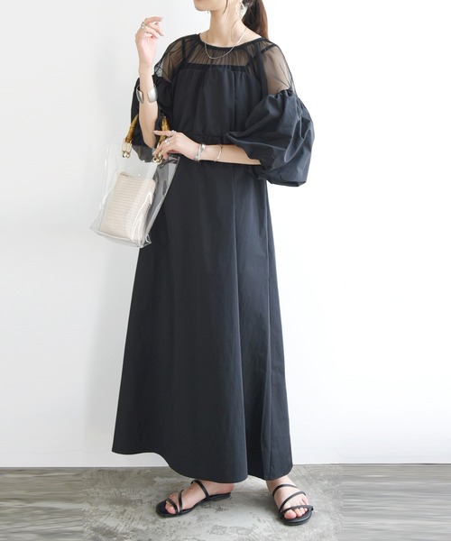 タフタ×チュールドッキングワンピース（ワンピース）｜No one knows