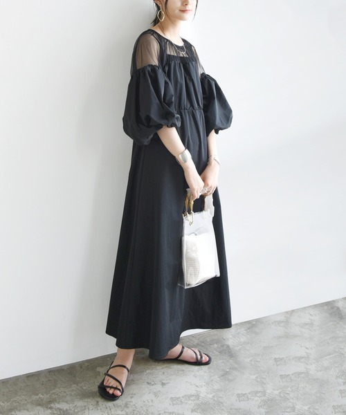 タフタ×チュールドッキングワンピース（ワンピース）｜No one knows