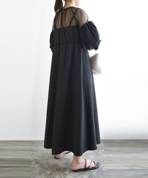 タフタ×チュールドッキングワンピース（ワンピース）｜No one knows