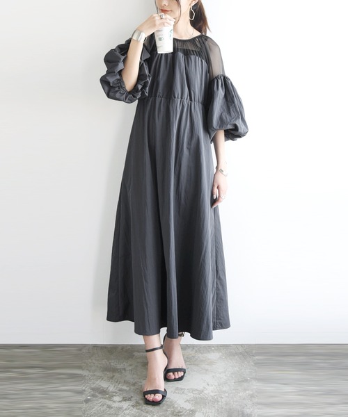 and it_(アンドイット)の「タフタ×チュールドッキングワンピース(ワンピース・レディース・チャコールグレー/ブラック・M)」の8枚目の写真