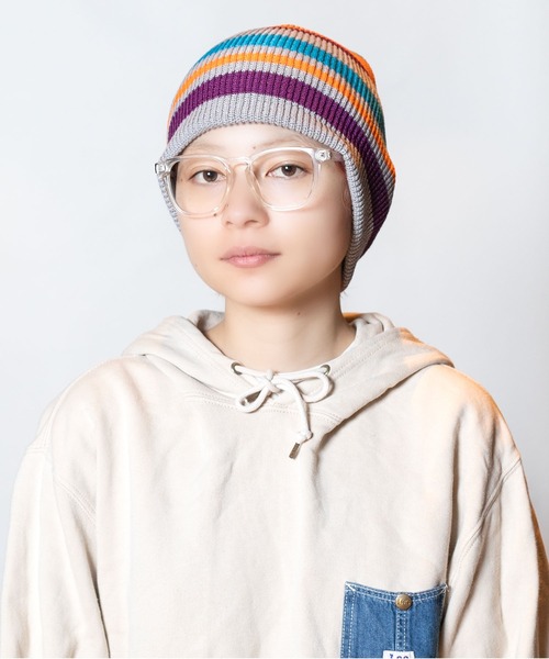 CA4LA 今期マルチカラーニットビーニー Japanese Paper Blend Multi Stripe Knit Beanie / 和紙混紡