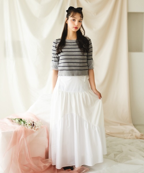 fupel（フぺル）の「【2WAY】triple ribbons border knit  cardigan / 2way三連リボンボーダーニットーカーディガン（Tシャツ/カットソー・レディース・グレー/オフホワイト・FREE）」の15枚目の写真