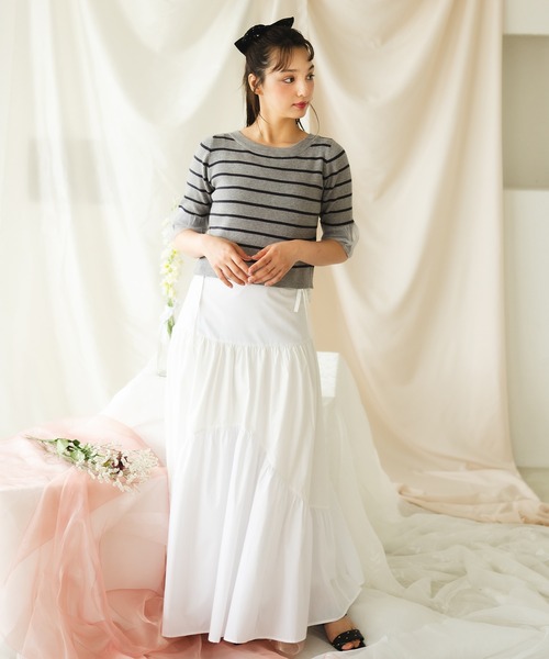 fupel（フぺル）の「【2WAY】triple ribbons border knit  cardigan / 2way三連リボンボーダーニットーカーディガン（Tシャツ/カットソー・レディース・グレー/オフホワイト・FREE）」の16枚目の写真