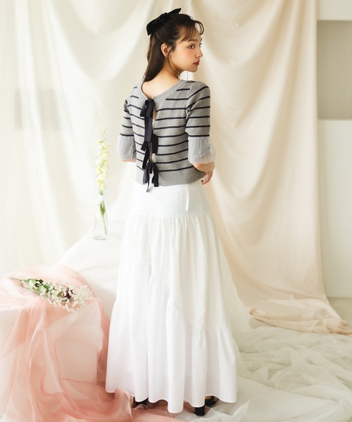 fupel（フぺル）の「【2WAY】triple ribbons border knit  cardigan / 2way三連リボンボーダーニットーカーディガン（Tシャツ/カットソー・レディース・グレー/オフホワイト・FREE）」の18枚目の写真