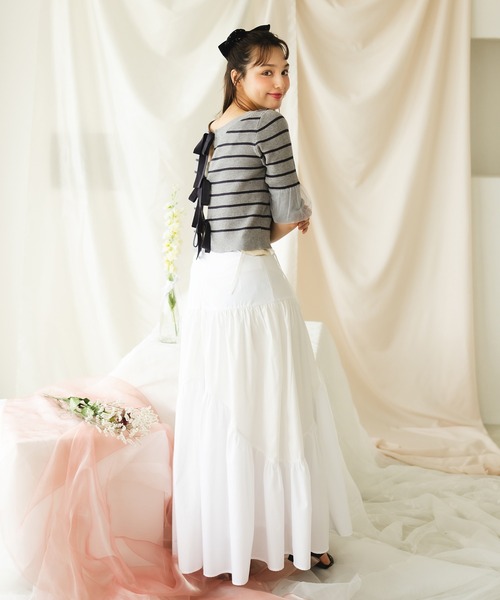 fupel（フぺル）の「【2WAY】triple ribbons border knit  cardigan / 2way三連リボンボーダーニットーカーディガン（Tシャツ/カットソー・レディース・グレー/オフホワイト・FREE）」の17枚目の写真