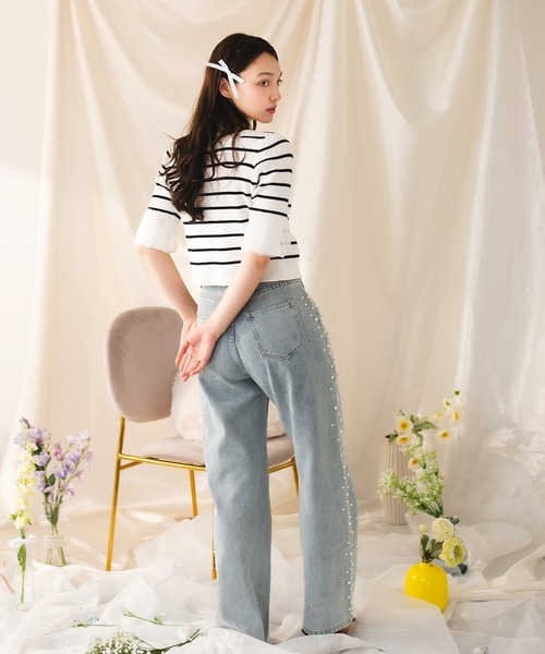 fupel（フぺル）の「【2WAY】triple ribbons border knit  cardigan / 2way三連リボンボーダーニットーカーディガン（Tシャツ/カットソー・レディース・グレー/オフホワイト・FREE）」の9枚目の写真