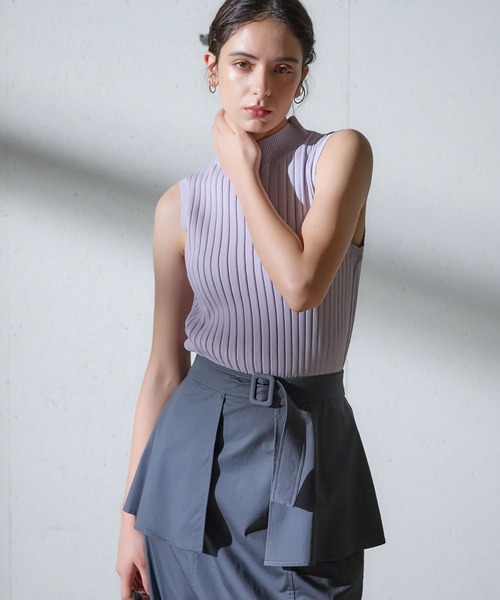 Andemiu（アンデミュウ）の「【洗えるUV】ワイドリブノースリーブニット136144（ニット/セーター・レディース・ホワイト/ブラック/イエロー/パープル・FREE）」の4枚目の写真