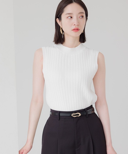 Andemiu（アンデミュウ）の「【洗えるUV】ワイドリブノースリーブニット136144（ニット/セーター・レディース・ホワイト/ブラック/イエロー/パープル・FREE）」の6枚目の写真