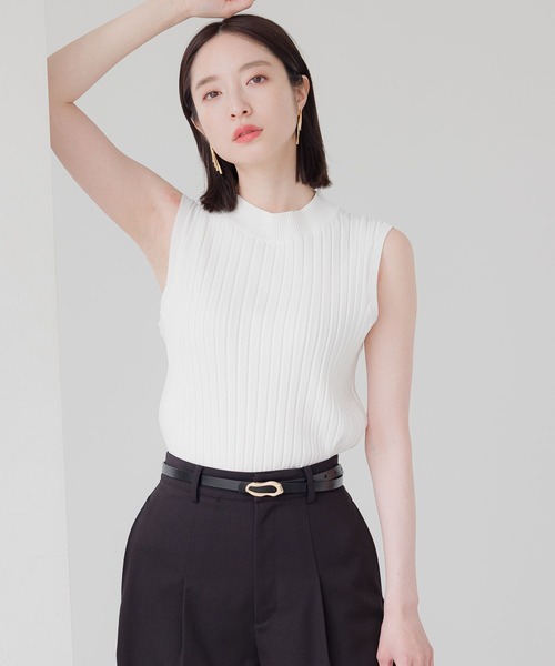 Andemiu（アンデミュウ）の「【洗えるUV】ワイドリブノースリーブニット136144（ニット/セーター・レディース・ホワイト/ブラック/イエロー/パープル・FREE）」の7枚目の写真