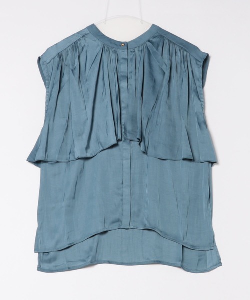 saloon（サルーン）の「SALOON(サルーン)/シルキーサテンレイヤーブラウス【手洗い可】（シャツ/ブラウス・レディース・ブルー/ネイビー/アイボリー・FREE）」の6枚目の写真