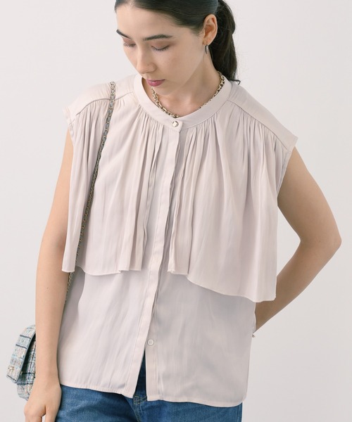 saloon（サルーン）の「SALOON(サルーン)/シルキーサテンレイヤーブラウス【手洗い可】（シャツ/ブラウス・レディース・ブルー/ネイビー/アイボリー・FREE）」の19枚目の写真