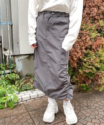 《ドロスト×ポケット》レディース ロングカーゴスカート ミリタリー風 ストリート 春夏秋冬