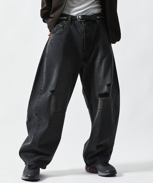 FREAK’S STORE/フリークスストア ワイドシルエット カーブ デニムパンツ/ダメージ加工（デニムパンツ）｜FREAK'S STORE（フリークスストア）