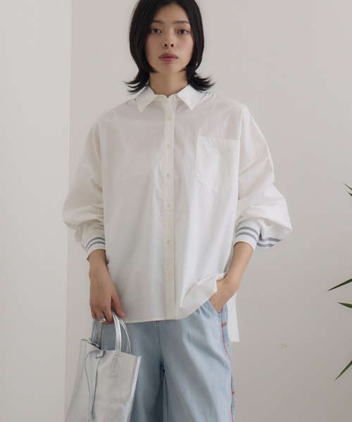 Paradise Picnic(パラダイスピクニック)の「33℃ ストライプリブラインシャツ(シャツ/ブラウス・レディース・ベージュ/ホワイト/ブラック・FREE)」の2枚目の写真