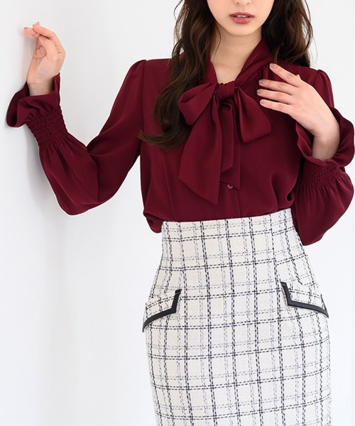 MISCH MASCH(ミッシュマッシュ)の「ボウタイブラウス /MM438107(シャツ/ブラウス・レディース・ホワイト/レッド/ブラック×ホワイト/ブラック/ブルー・フリ-)」の5枚目の写真