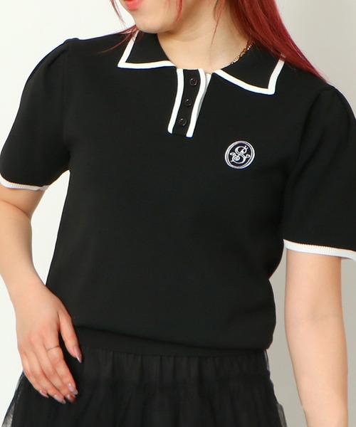 セール】《配色ポロニット》レディース 半袖プルオーバー ワンポイント