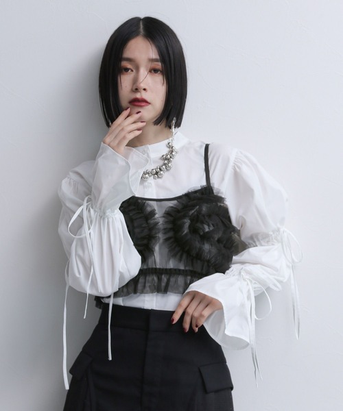 ハレ シャツ ブラウス 2Pショートシャツ＊ジャガードキャミビスチェ