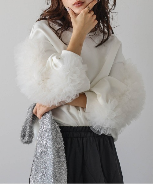 mmeeme エムミーエメキャンディスリーブチュールトップス