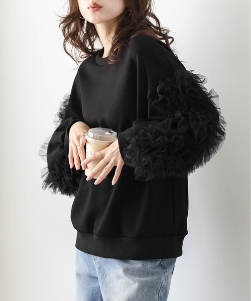 セール】フリルチュールスリーブトップス（スウェット）｜AMELY