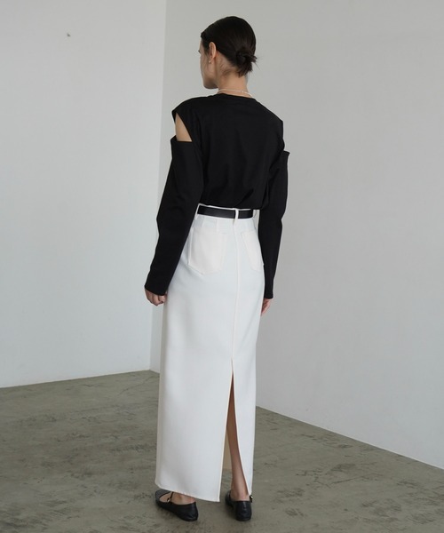 CLANE(クラネ)の「SHOULDER CUT TOPS(Tシャツ/カットソー・レディース・ホワイト/ブラック・1/2)」の21枚目の写真