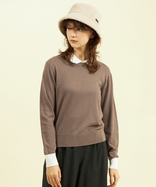 MACKINTOSH PHILOSOPHY（ﾏｯｷﾝﾄｯｼｭ ﾌｨﾛｿﾌｨｰ）の「【WEB&一部店舗限定】ウールミックスバイカラーニット（ニット/セーター・レディース・オフホワイト/ダークネイビー/ブラウン・38）」の2枚目の写真